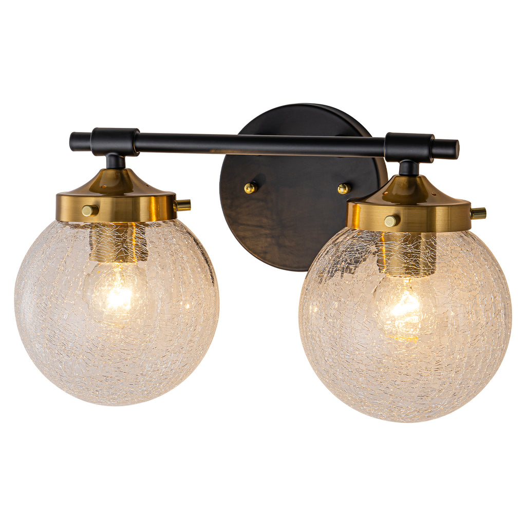 13.62 in. 2-Light Matte Black and Gold Metal Vanity Light with Clear Glass Shades for Bathroom