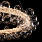 1-Light Gold Modern Round Globe Crystal Integrated LED Chandelier Dimmable Pendant Light with Glass Bubbles