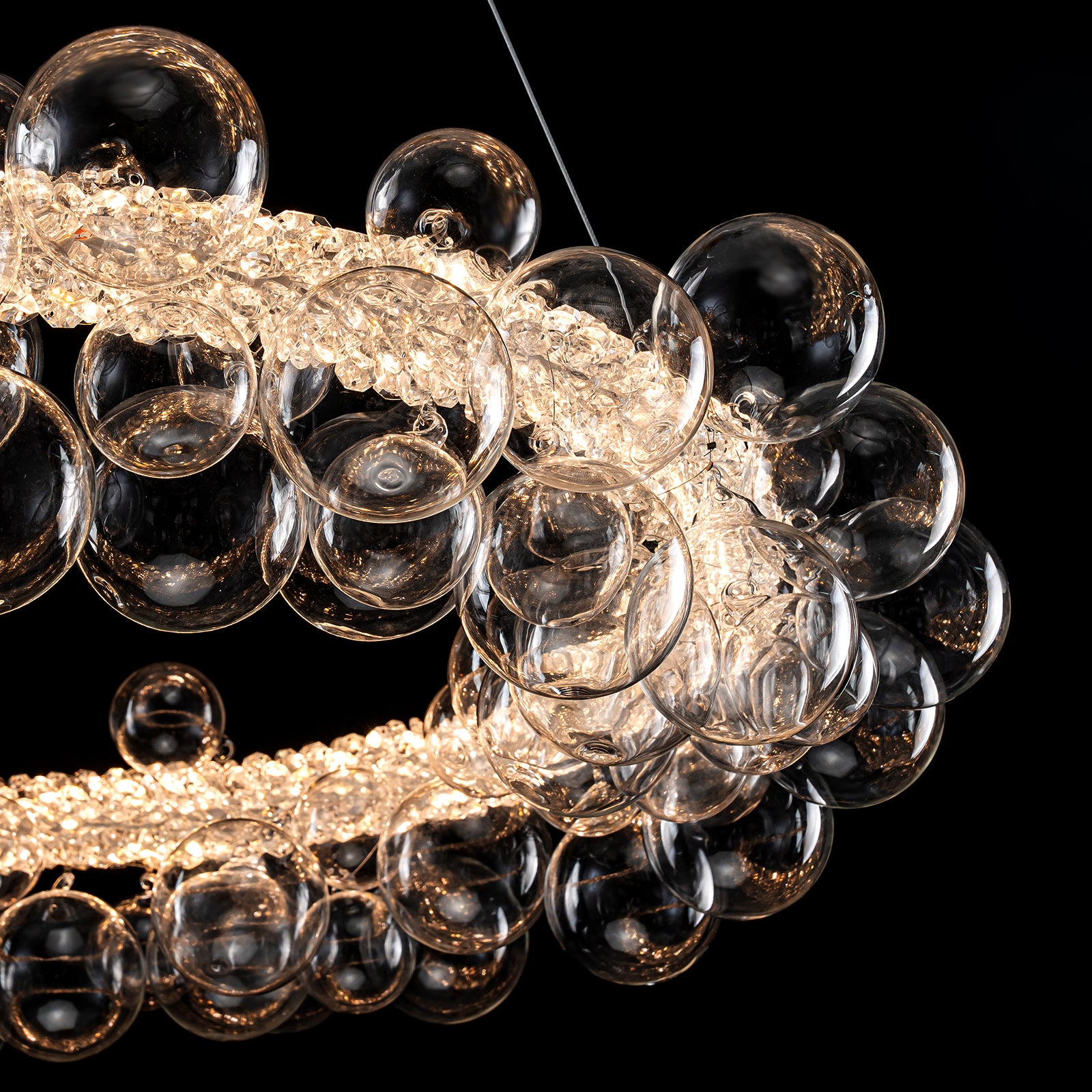 1-Light Gold Modern Round Globe Crystal Integrated LED Chandelier Dimmable Pendant Light with Glass Bubbles
