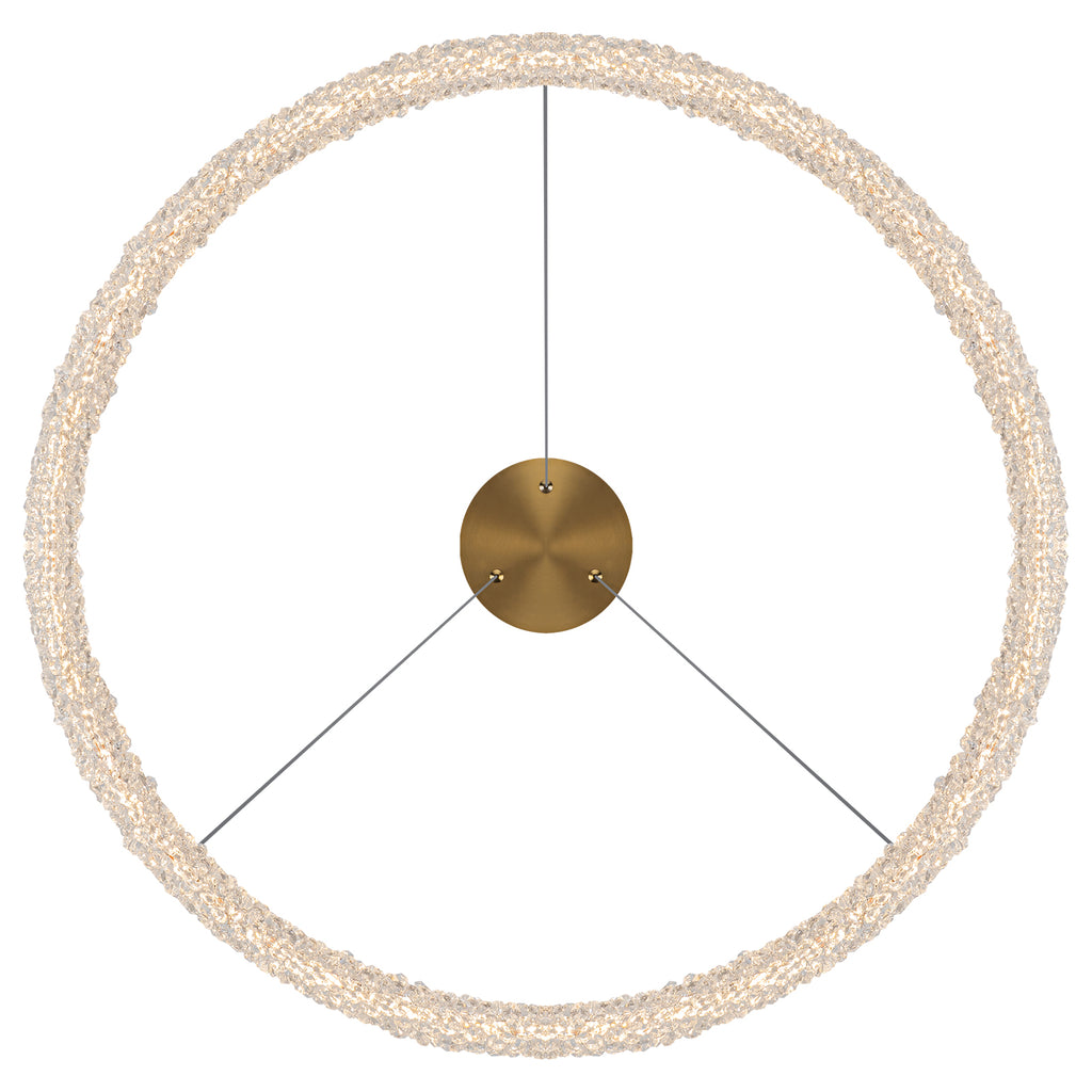 1-Light Modern Gold Metal Ring Crystal Integrated LED Pendant Light Dimmable Chandelier for Dining Room
