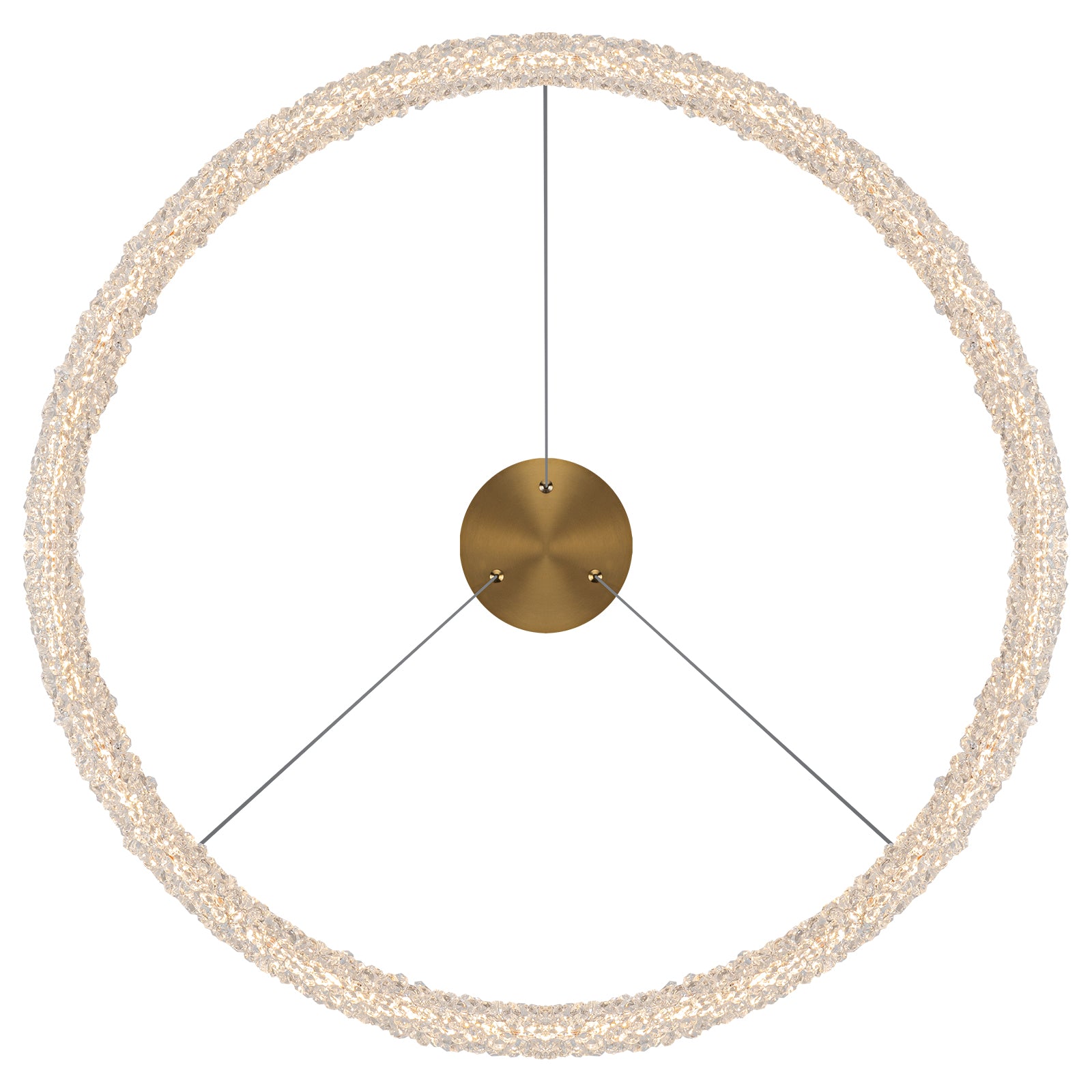 1-Light Modern Gold Metal Ring Crystal Integrated LED Pendant Light Dimmable Chandelier for Dining Room