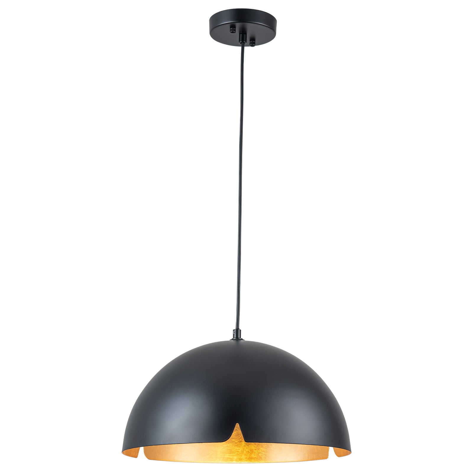 14.96 in. 1-Light Industrial Metal Black/White Dome Pendant Light with Iron Shade for Dining Rooms, Kitchens