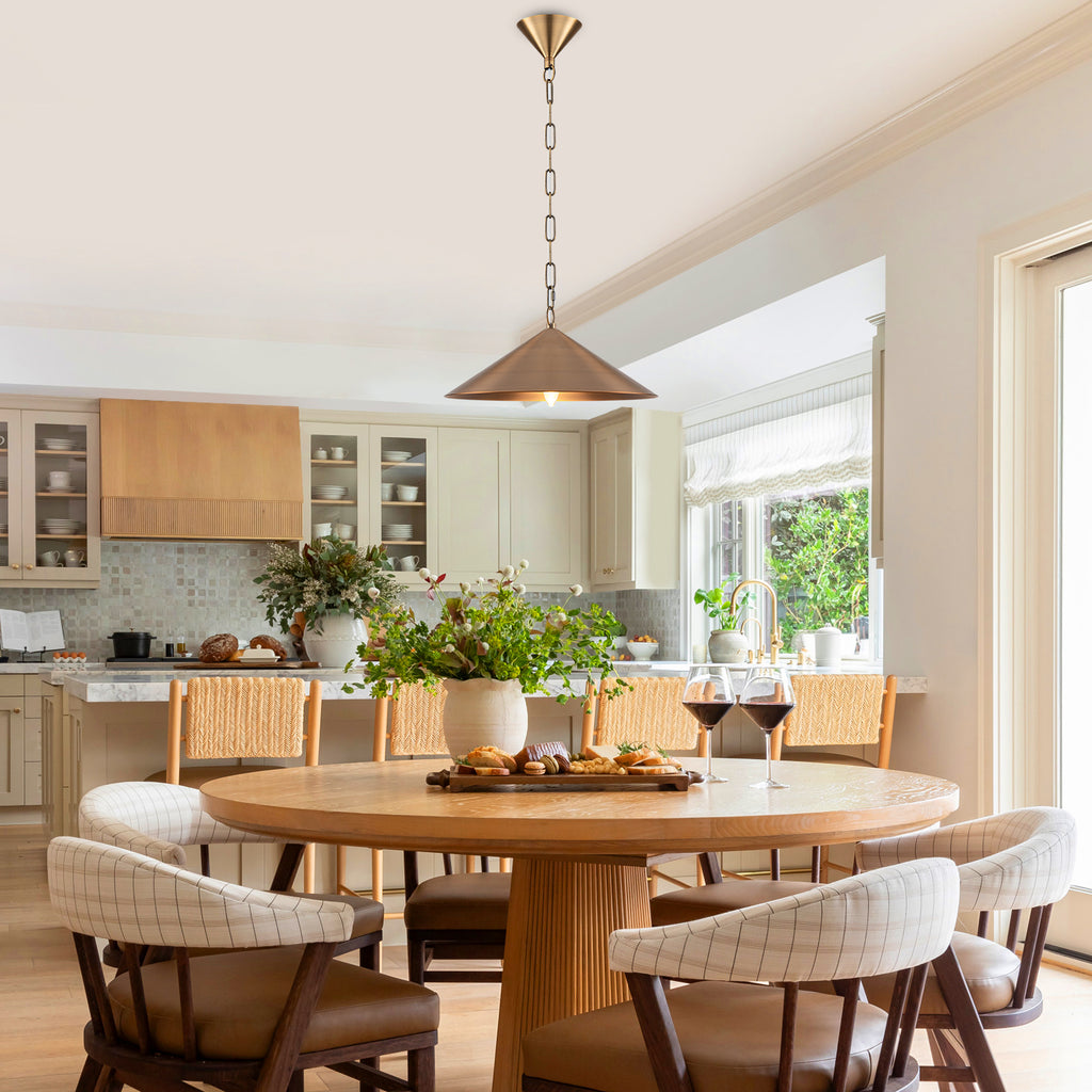 14.76 in. 60-Watt 1-Light Vintage Bronze Island Pendant Light with Cone Iron Shade for Kitchen, Dining Room