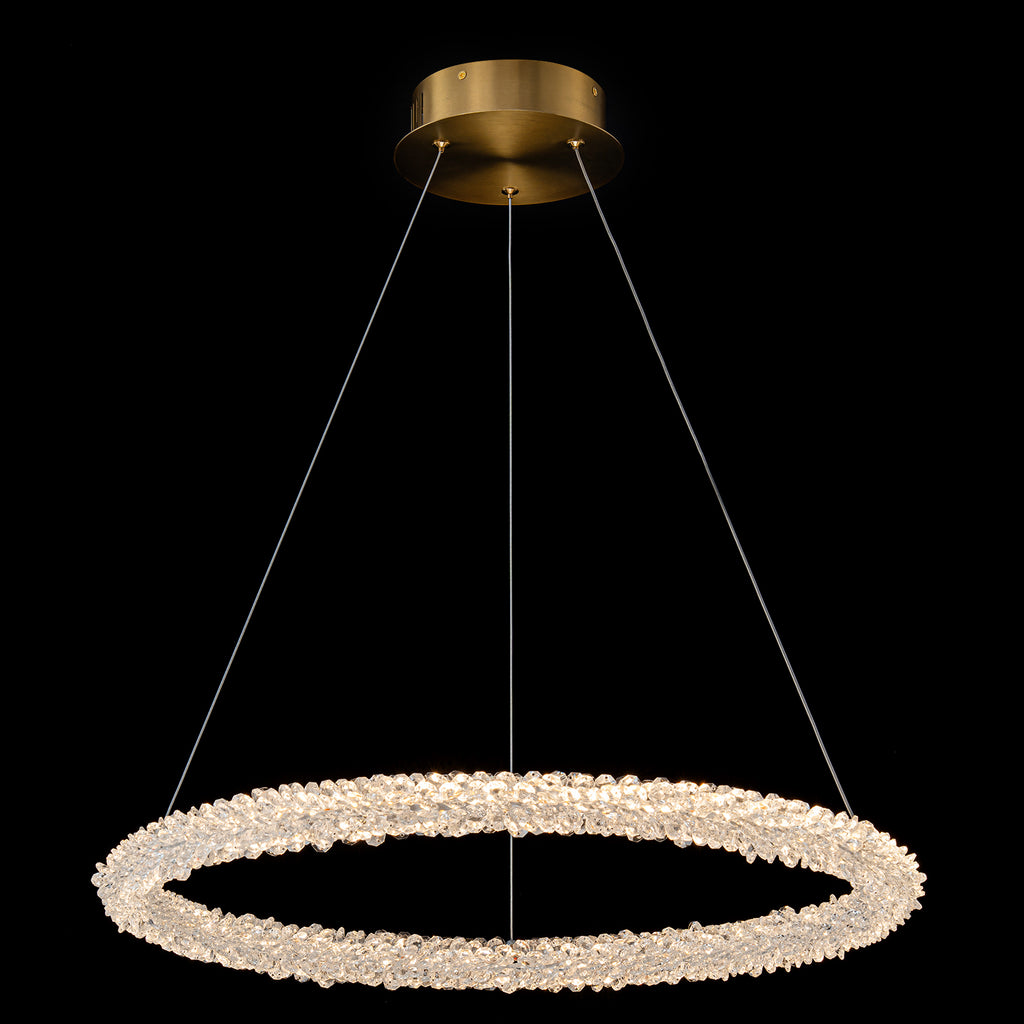 1-Light Modern Gold Metal Ring Crystal Integrated LED Pendant Light Dimmable Chandelier for Dining Room