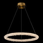 1-Light Modern Gold Metal Ring Crystal Integrated LED Pendant Light Dimmable Chandelier for Dining Room