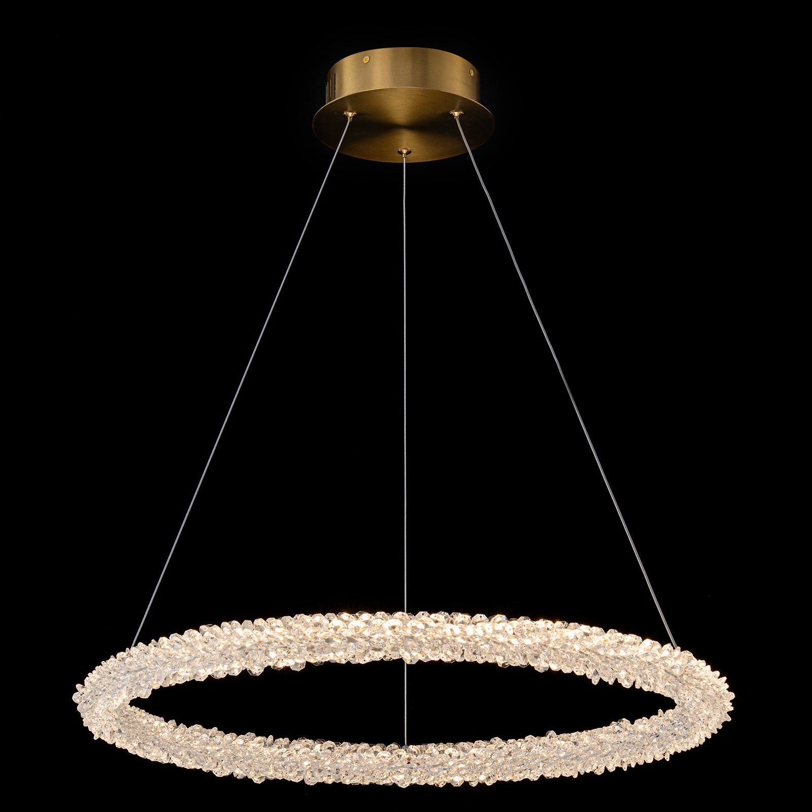 1-Light Modern Gold Metal Ring Crystal Integrated LED Pendant Light Dimmable Chandelier for Dining Room