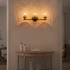 21.73 in. 3-Light Matte Black and Gold Metal Vanity Light with Clear Glass Shades for Bathroom
