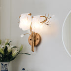 16.14 in. 2-Light Antique Gold Wall Sconce with Clouded Glass Shade, Bedroom Living Room Wall Light