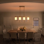 28.94 in. 4-Light Modern Copper Metal Linear Chandelier Island Pendant Light with Cylinder Glass Shades for Dining Room