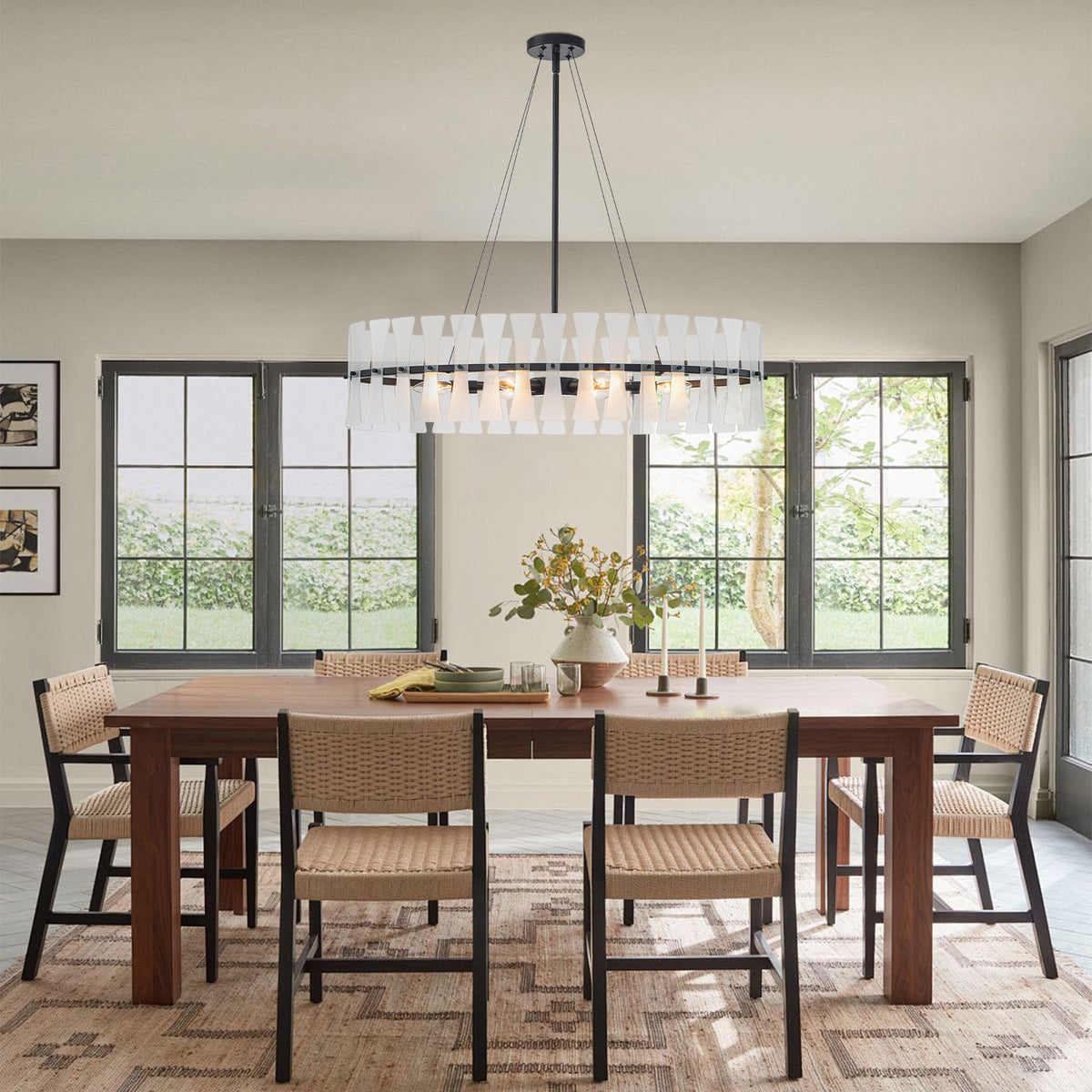 6 Light Oval Chandelier Frosted Dining Room Linear Kitchen Island