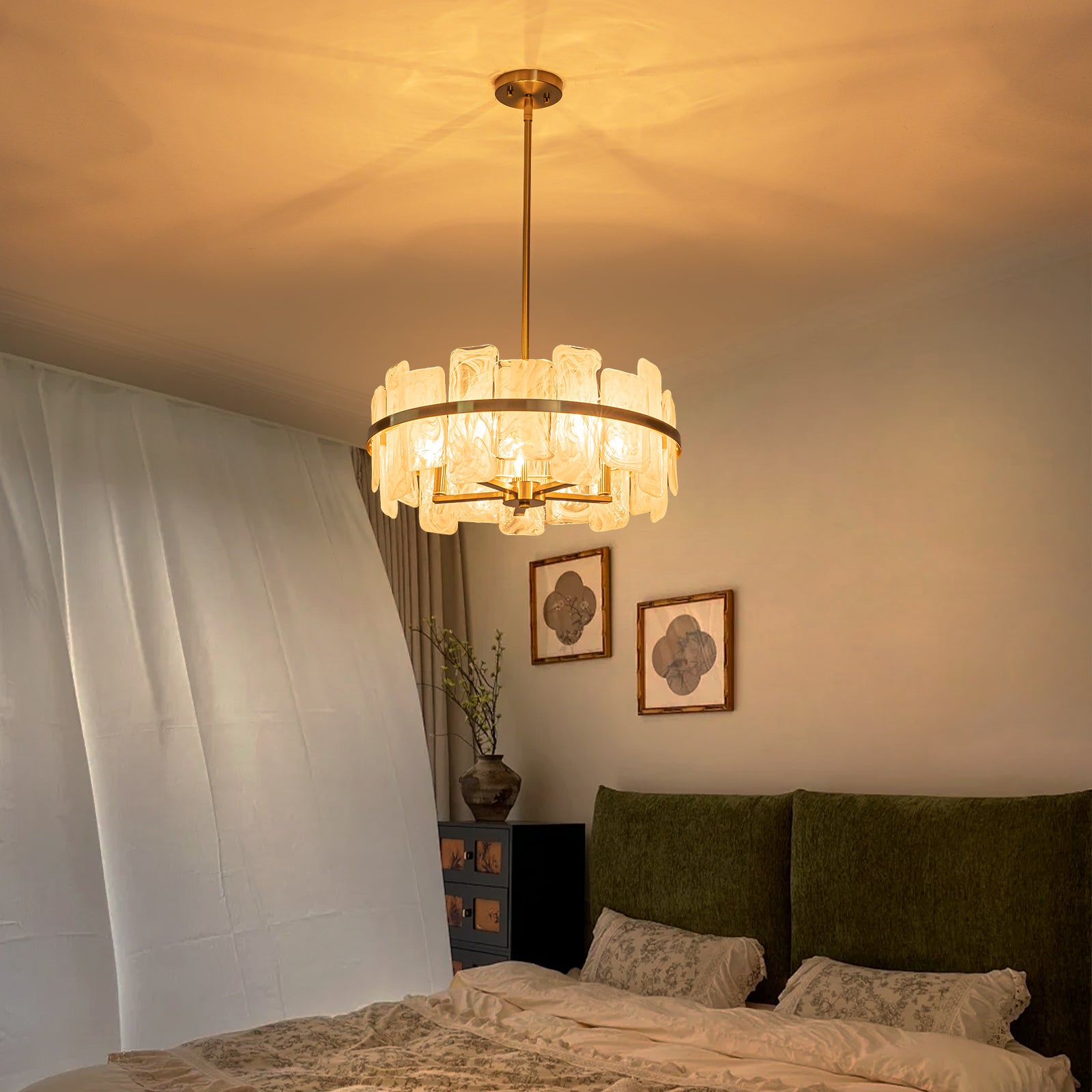 20.47 in. 5-Lights Modern Brass Metal Round Chandelier with Cloud Texture Glass for Dining Room