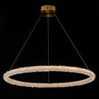 1-Light Modern Gold Metal Ring Crystal Integrated LED Pendant Light Dimmable Chandelier for Dining Room