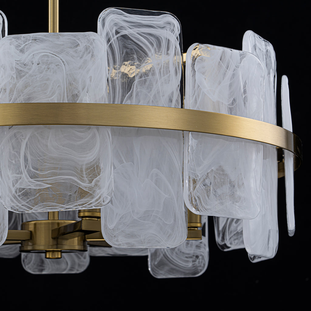 20.47 in. 5-Lights Modern Brass Metal Round Chandelier with Cloud Texture Glass for Dining Room