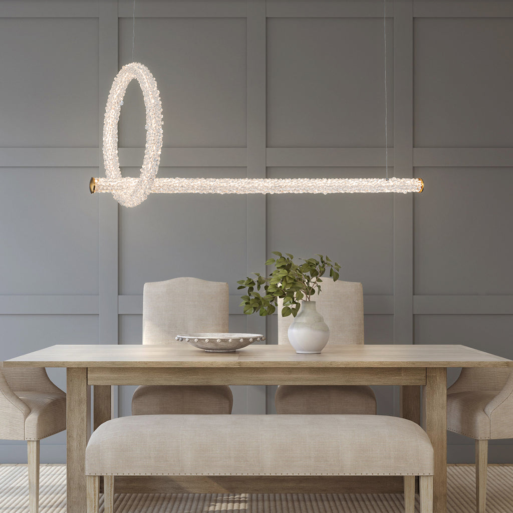 2-Light Modern Luxury Gold Ring & Bar Dimmable Integrated LED Chandelier Pendant Light with Crystal for Dining Room