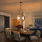 20 in. 2-Light Modern Walnut Oval Pendant Light with White Globe Glass Shades for Dining Room, Kitchen Island