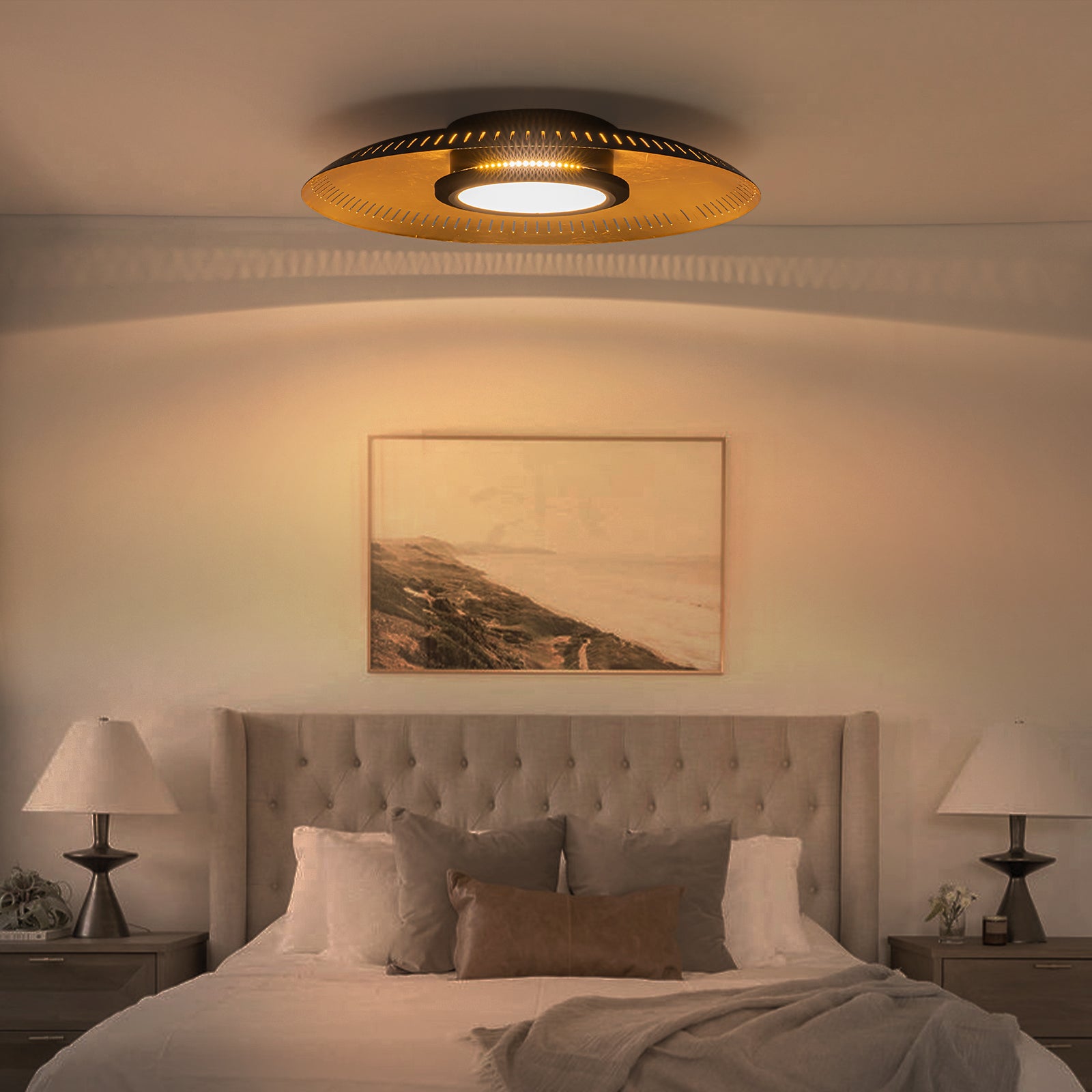 22.8 in. 1-Light Modern Industrial Black Dimmable LED Flush Mount Ceiling Light with Metal Dome Shade