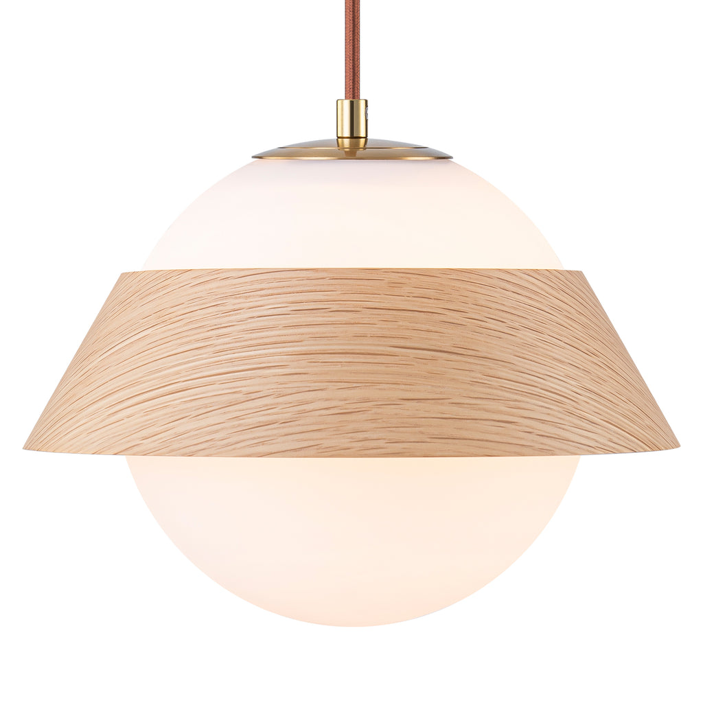 10.63 in. 1-Light Wooden Globe Hanging Pendant Light with White Glass Shade for Kitchen Island, Bedroom