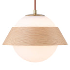 10.63 in. 1-Light Wooden Globe Hanging Pendant Light with White Glass Shade for Kitchen Island, Bedroom