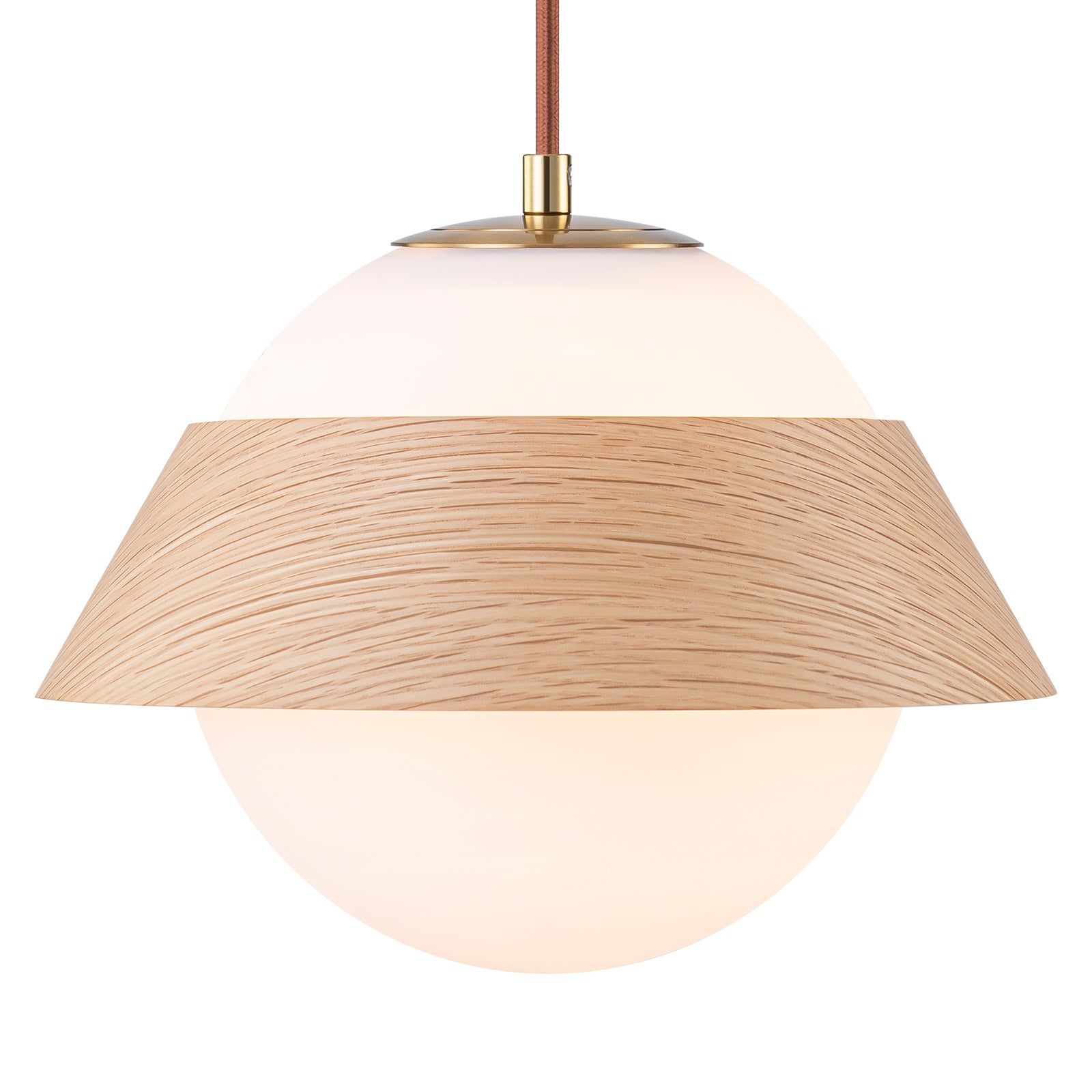 10.63 in. 1-Light Wooden Globe Hanging Pendant Light with White Glass Shade for Kitchen Island, Bedroom