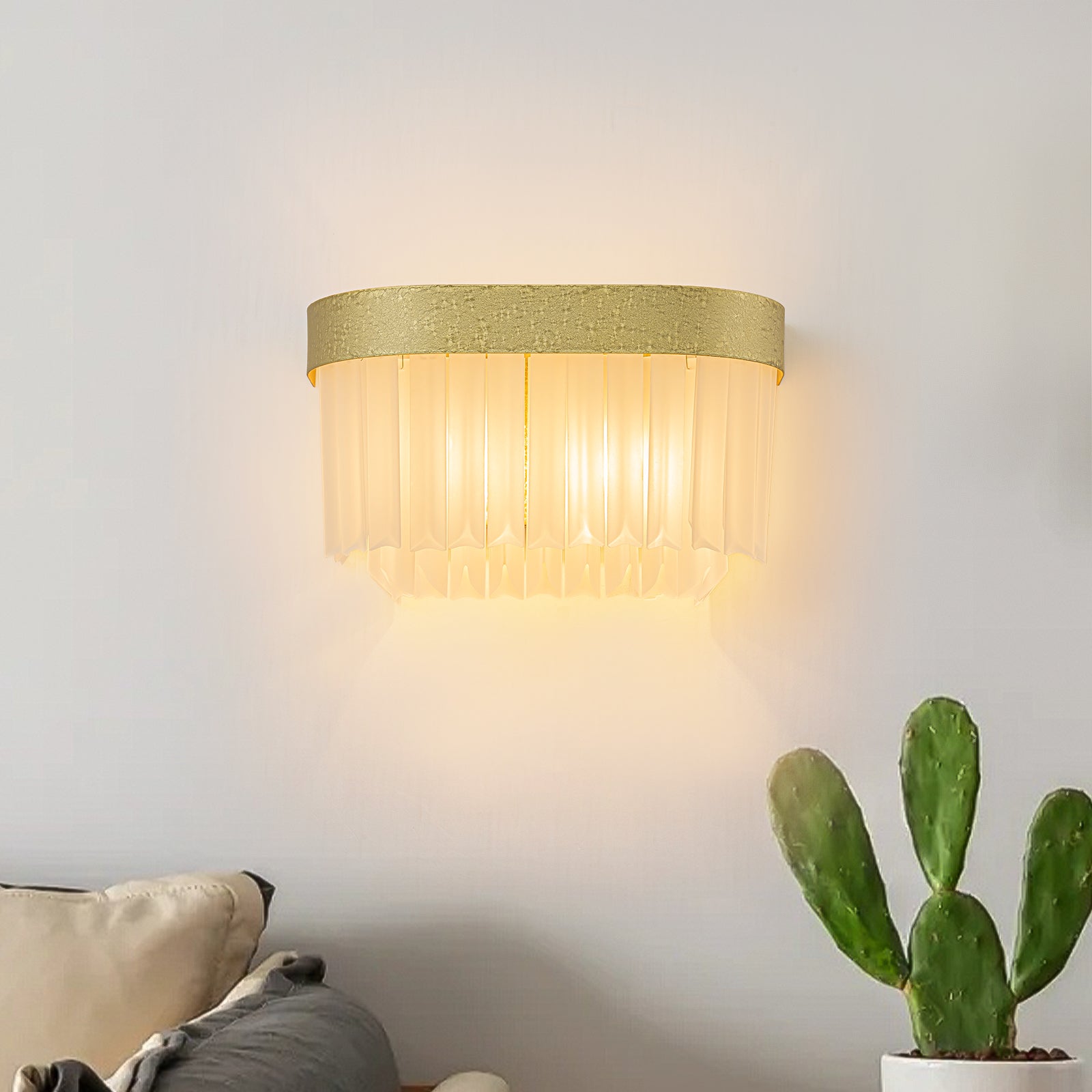 14.37 in. 2-Light Modern Gold Metal Wall Sconce with Frosted Glass Shades