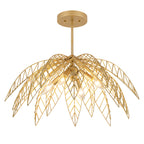 26 in. 4-Light Modern Luxury Gold Bowl Semi-Flush Mount Ceiling Light with Metal Leaf Shade