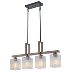 30.5 in. 4-Light Modern Farmhouse Matte Black Linear Chandelier with Faux Wood Accent Island Pendant with Glass Shades