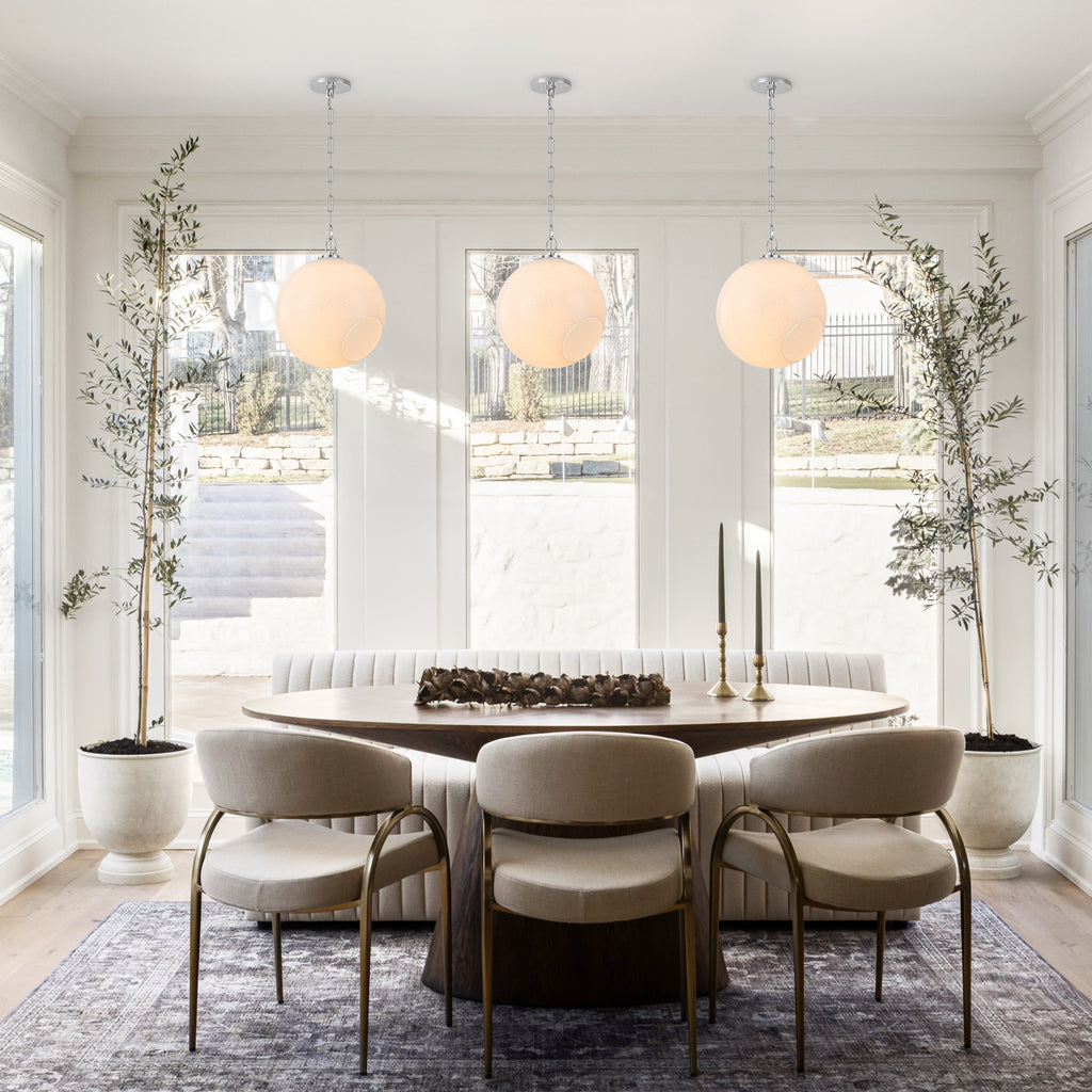 Chrome Modern Globe Hanging Pendant Light with White Bubble Glass Shade for Kitchen Island, Dining