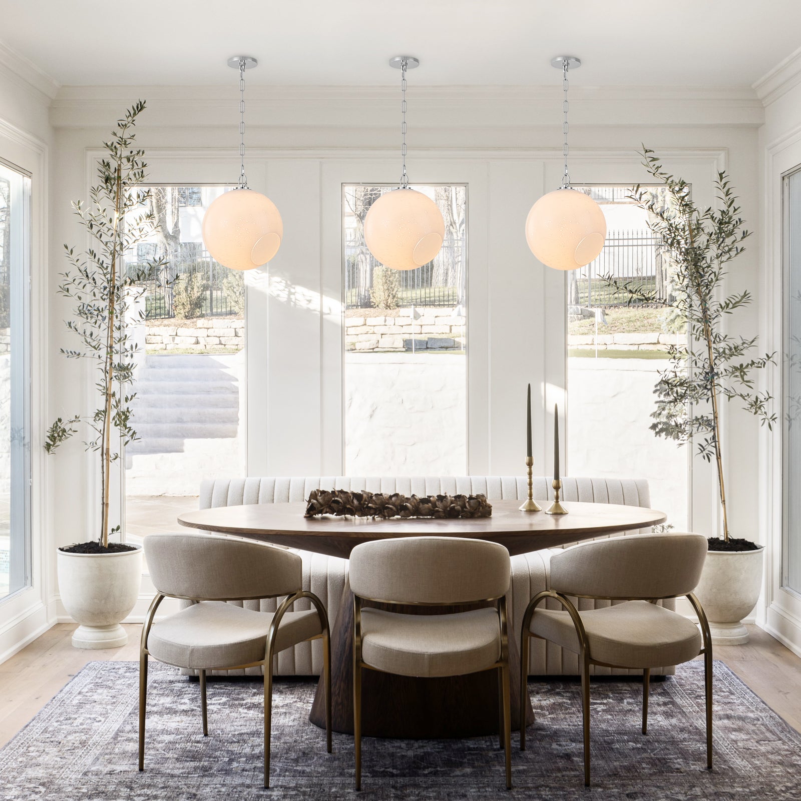 Chrome Modern Globe Hanging Pendant Light with White Bubble Glass Shade for Kitchen Island, Dining