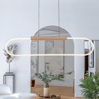 47.24 in. 1-Light Modern Black Linear Integrated LED Pendant Light Fixture with Wood Accent for Kitchen Island