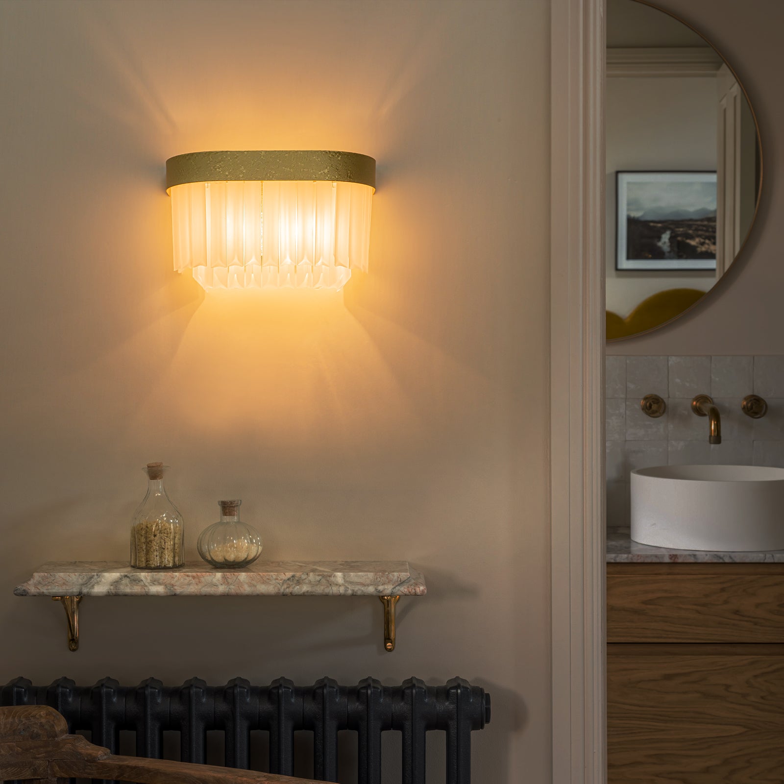 14.37 in. 2-Light Modern Gold Metal Wall Sconce with Frosted Glass Shades
