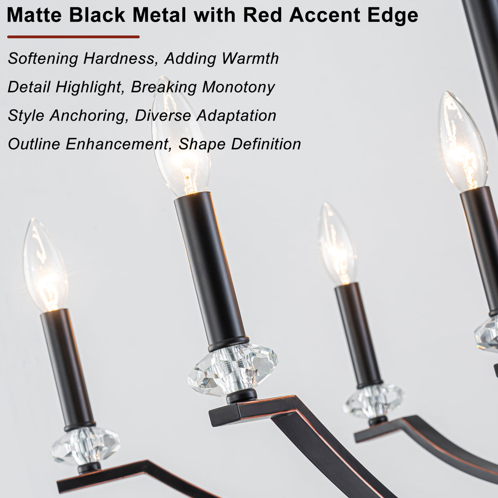 41 in. 8-Light Matte Black Traditional Candlestick Chandelier Modern Linear Candle Pendant Light