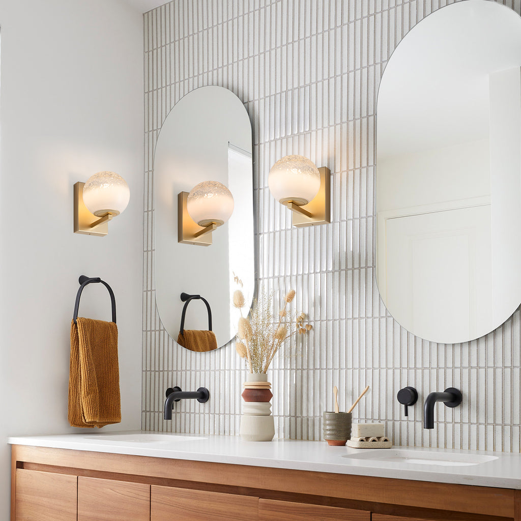 5.9 in. 1-Light Modern Gold Globe Integrated LED Wall Sconce Light with White Glass Shade for Bathroom Hallway