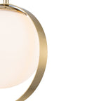 9.84 in. 8-Watt 1-Light Modern Mid-Century Brass Ring LED Pendant Light with White Globe Glass Shade