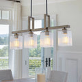 30.5 in. 4-Light Modern Farmhouse Matte Black Linear Chandelier with Faux Wood Accent Island Pendant with Glass Shades