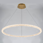 1-Light Modern Gold Metal Ring Crystal Integrated LED Pendant Light Dimmable Chandelier for Dining Room