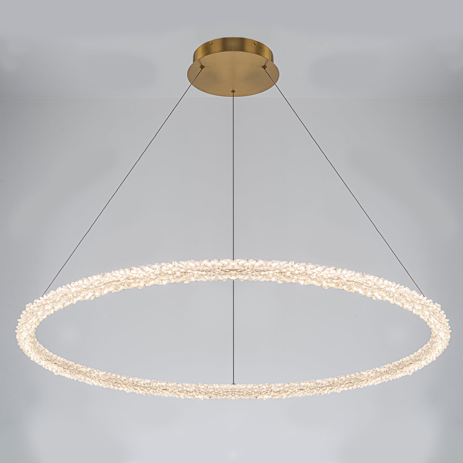 1-Light Modern Gold Metal Ring Crystal Integrated LED Pendant Light Dimmable Chandelier for Dining Room