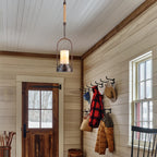 6.69 in. 1-Light Vintage Industrial U-Shaped Iron Pendant Light with Natural Onyx Shade
