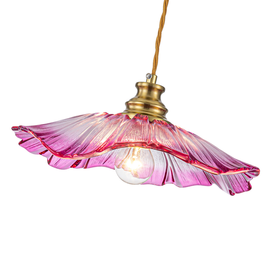 11.02 in. 1-Light Modern Pink Hanging Pendant Light with Flower Shaped Glass Shade for Bedroom, Kitchen Island