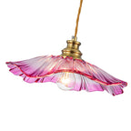 11.02 in. 1-Light Modern Pink Hanging Pendant Light with Flower Shaped Glass Shade for Bedroom, Kitchen Island