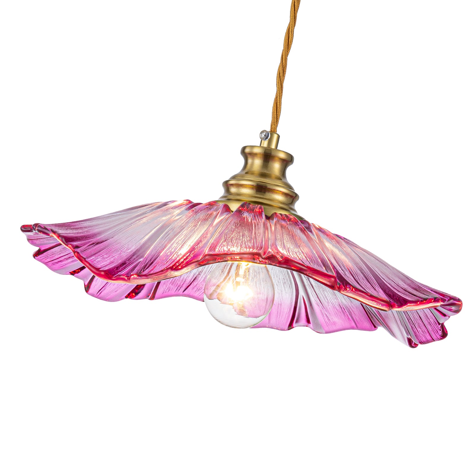 11.02 in. 1-Light Modern Pink Hanging Pendant Light with Flower Shaped Glass Shade for Bedroom, Kitchen Island