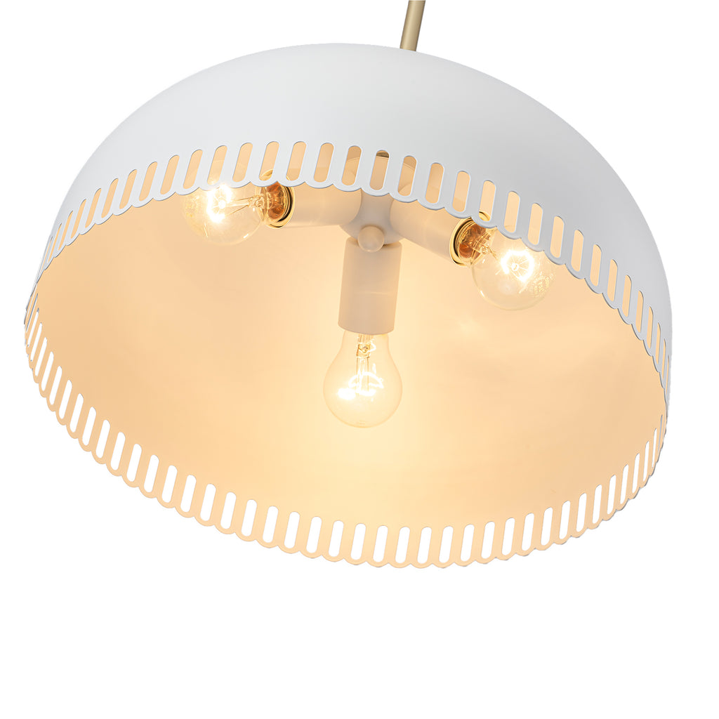 3-Light Gold Iron Semi-Domed Shape Pendant Light with Matte White Metal Shade Hollow Out Design for Living Room
