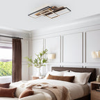 3-Light 26.77 in. Modern Black and Wood Dimmable Integrated LED Flush Mount Ceiling Light