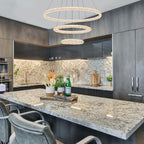 3-Light Modern Gold Ring Dimmable Integrated LED Chandelier Tiered Pendant Light with Crystal for Dining Room