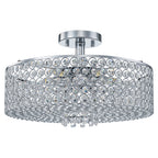 5-Light Chrome Round Modern Semi-Flush Mount Ceiling Light with Beaded Drum Crystal Shade for Living Room