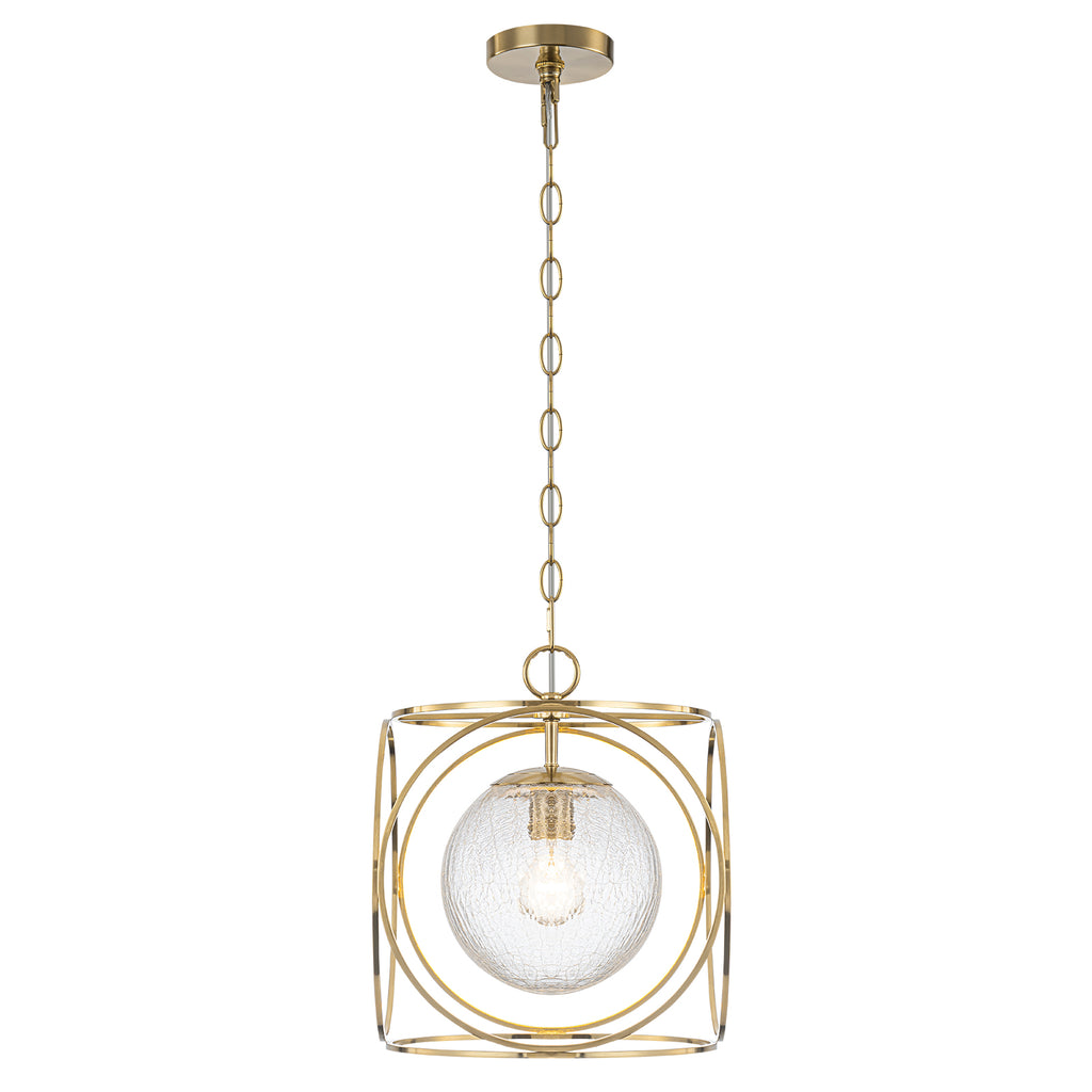 11.5 in. 1-Light Modern Copper Metal Pendant Light with Clear Crackle Globe Glass Shade for Kitchen Island, Dining Room