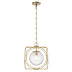 11.5 in. 1-Light Modern Copper Metal Pendant Light with Clear Crackle Globe Glass Shade for Kitchen Island, Dining Room