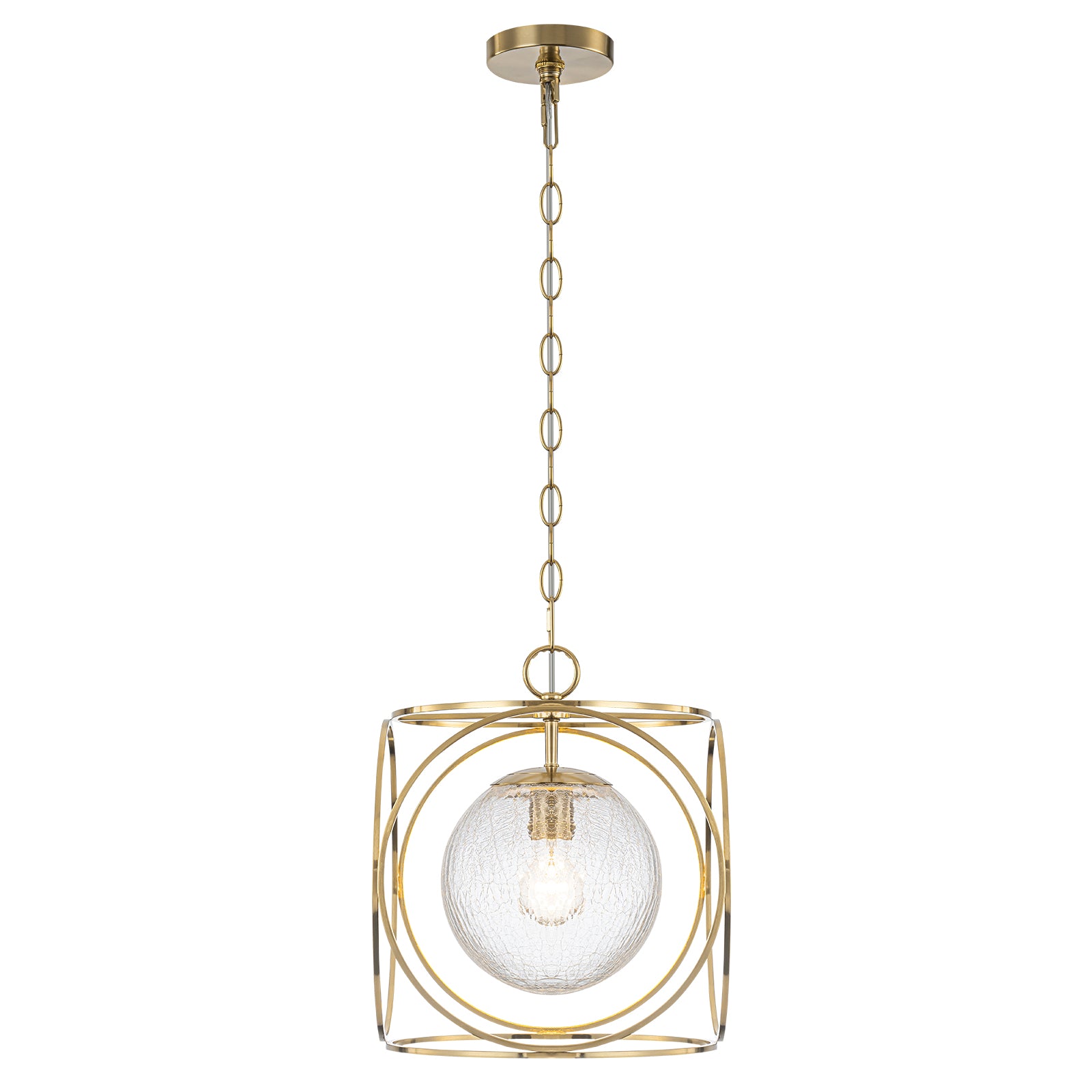 11.5 in. 1-Light Modern Copper Metal Pendant Light with Clear Crackle Globe Glass Shade for Kitchen Island, Dining Room