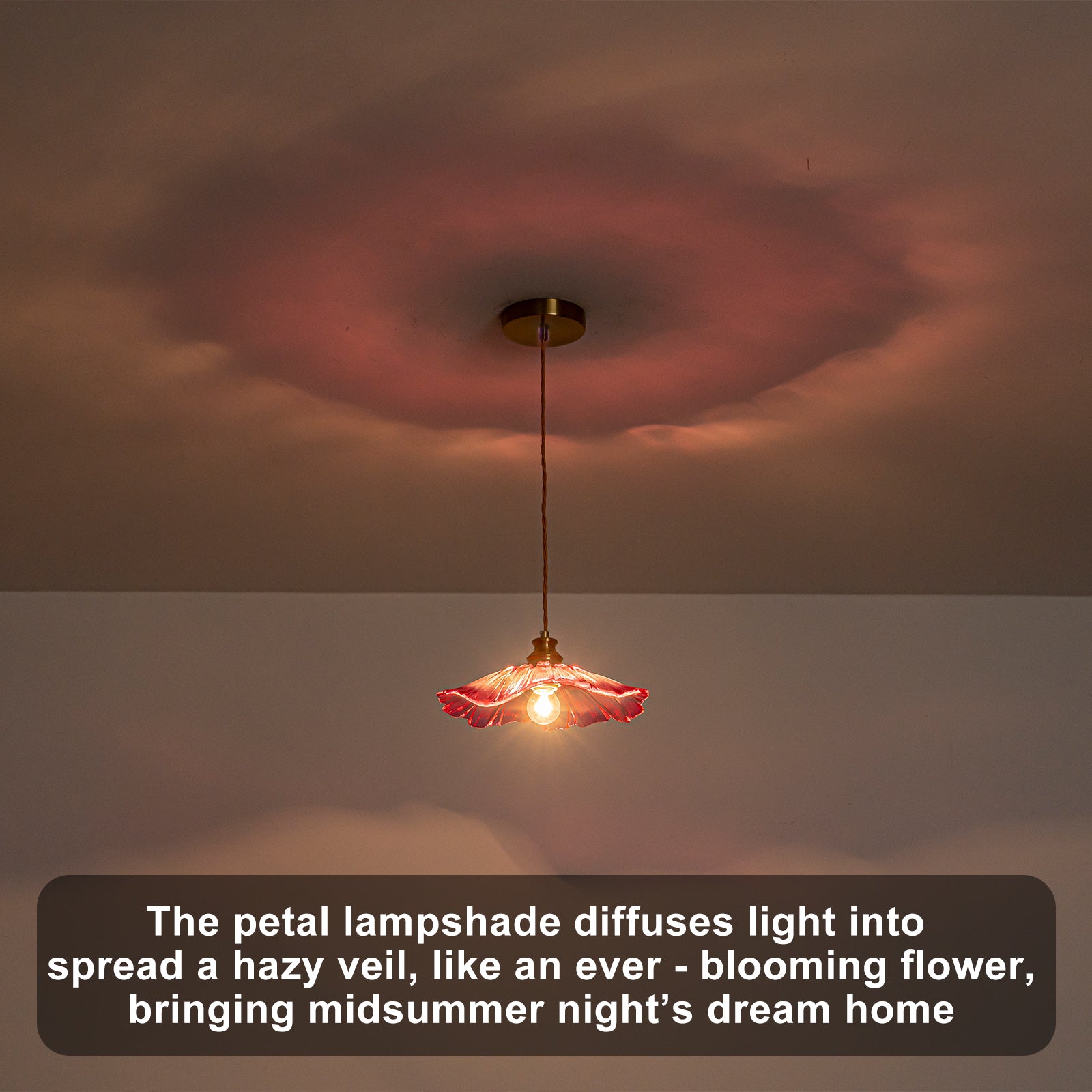 11.02 in. 1-Light Modern Pink Hanging Pendant Light with Flower Shaped Glass Shade for Bedroom, Kitchen Island