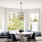 17.72 in. 6-Light Industrial Black Iron Geometric Chandelier with Clear Glass Shades for Kitchen Island Foyers Hallway