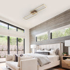 2-Light 40.55 in. Modern Black and Wood Dimmable Integrated LED Flush Mount Ceiling Light